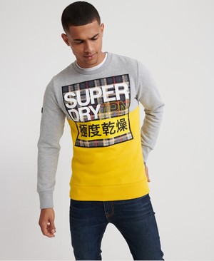 Superdry Crafted Check Crew Férfi Pulóver Szürke | BTEMZ5172